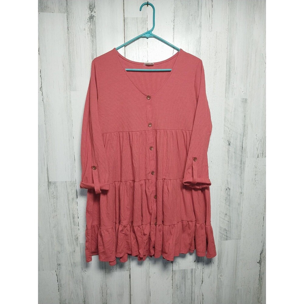 Peach Love California Women's Medium Rust Tiered Dress